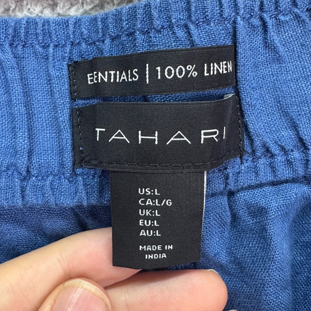 Tahari Pants Womens L Blue 100% Linen Wide Leg Cropped Beachy Resort Vacation - Picture 5 of 13